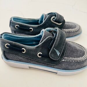 Kids Gray Canvas Nautica Boat Shoes with Light Blue Trim